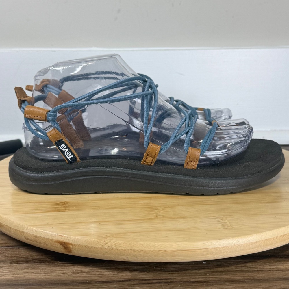 Teva Voya Infinity Sandals Women 8 Blue Brown Strappy Bungee 1019622 Boho Hiking